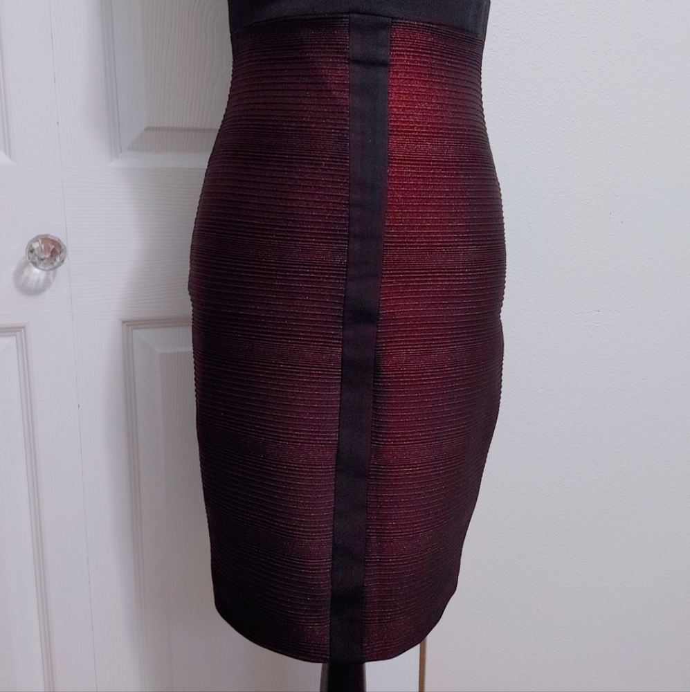 Cache Black and Red Ribbed Bodycon Dress - Picture 4 of 11